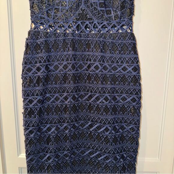 SIMKHAI Lattice Embroidered Mermaid Trumpet Dress Navy Blue and Black 2 - Picture 10 of 16